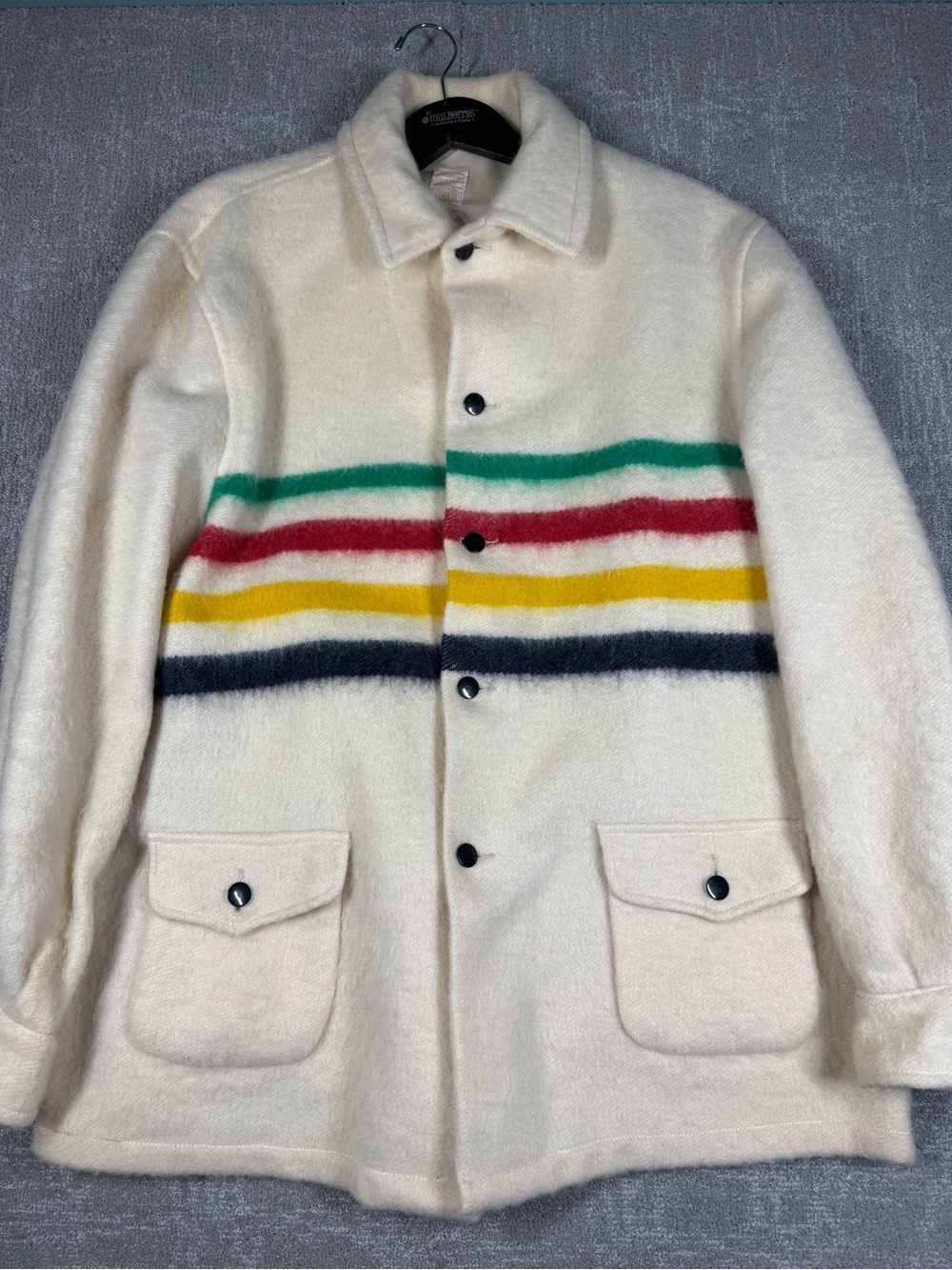 Vintage Hudson Bay Wool Blanket Jacket Button Down Front Pocket Read Below